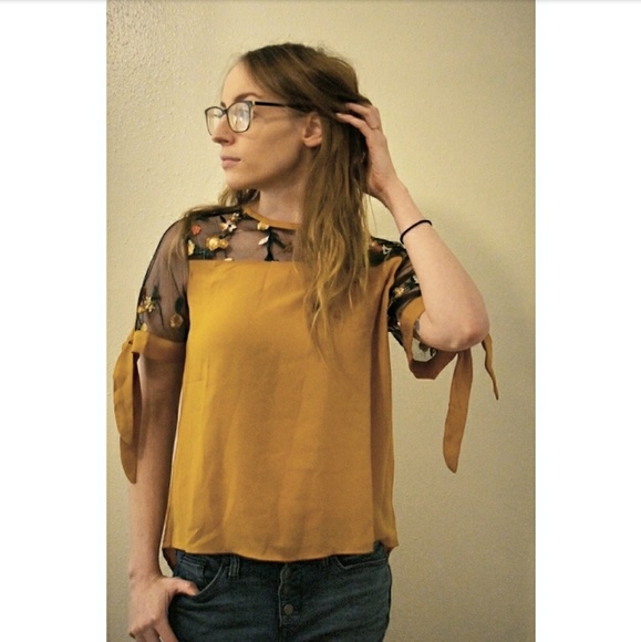 LAST ONE! Embroidered Mesh Top - Picture 2 of 3